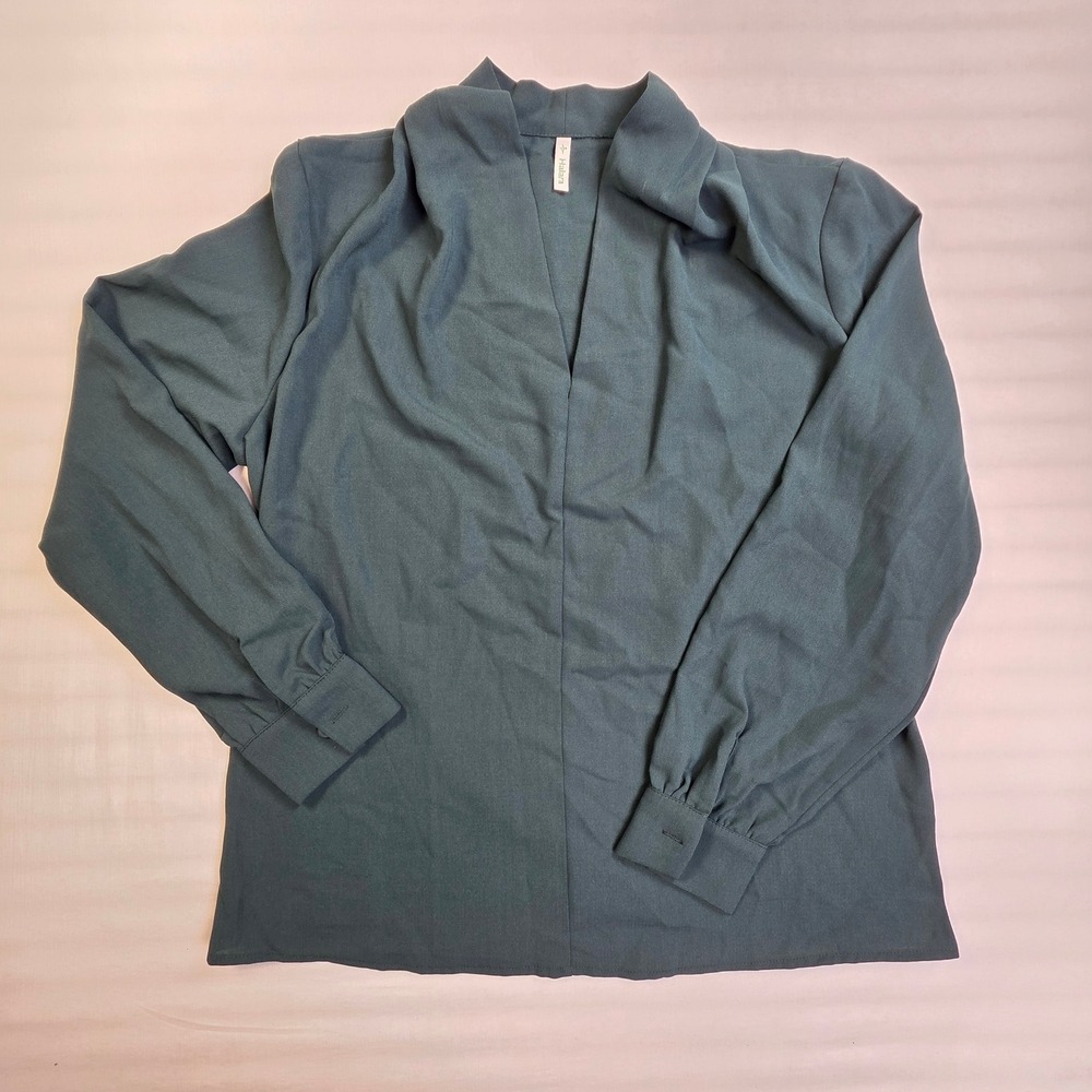 Halara Women Dark Green V-Neck Long Sleeve Blouse Top Office Career Sz M